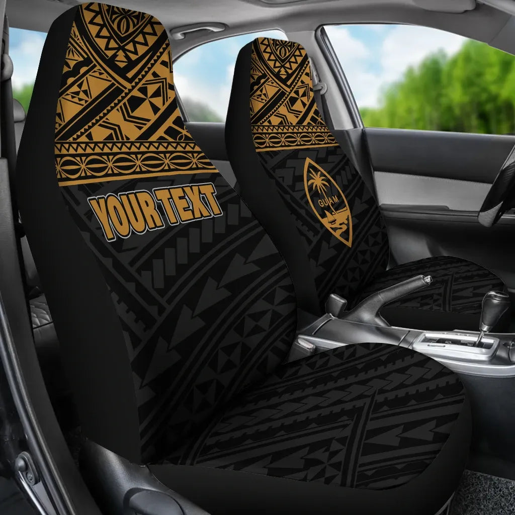 Guam Custom Personalised Car Seat Covers - Guam Coat of Arms Polynesian Gold Horizontal