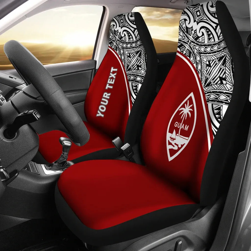 Guam Custom Personalised Car Seat Covers - Guam Coat Of Arms Polynesian Red Curve