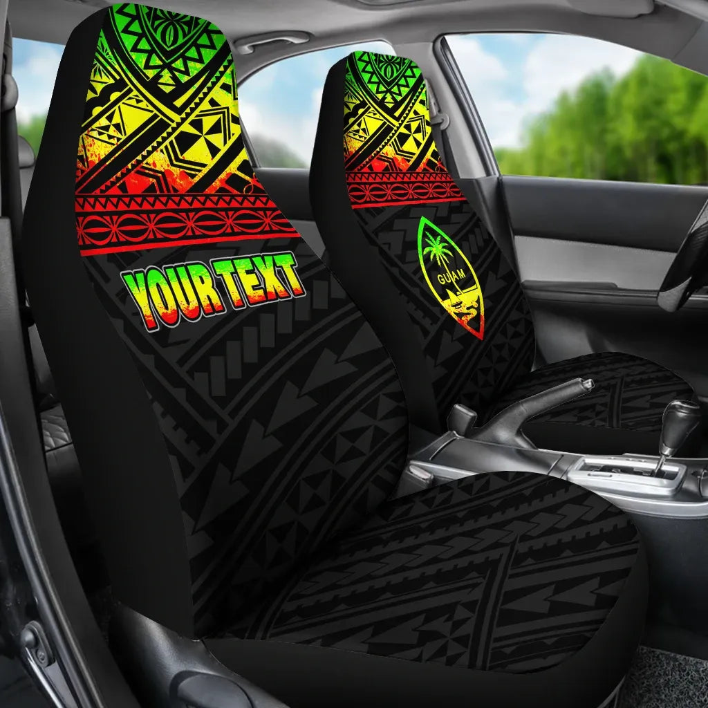 Guam Custom Personalised Car Seat Covers - Guam Coat Of Arms Polynesian Reggae Horizontal