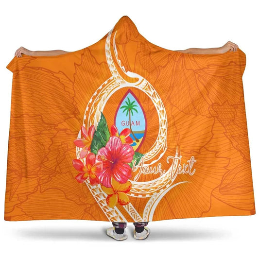 Guam Polynesian Custom Personalised Hooded Blanket - Orange Floral With Seal