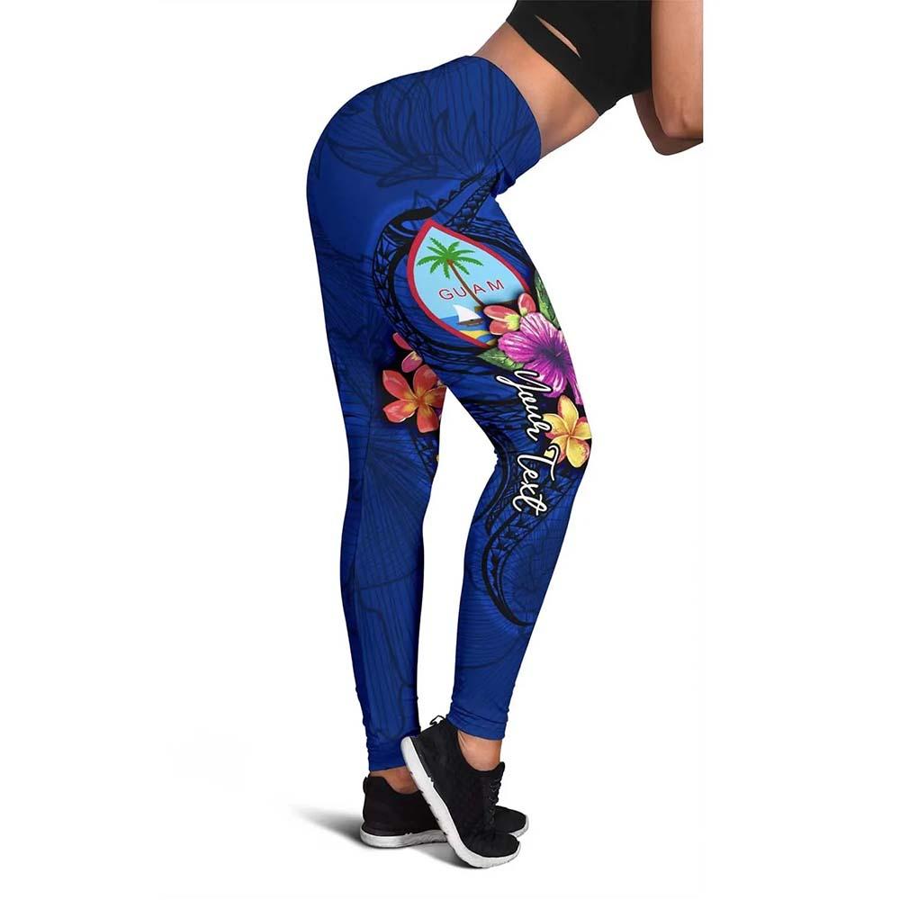 Guam Polynesian Custom Personalised Legging - Floral With Seal Blue