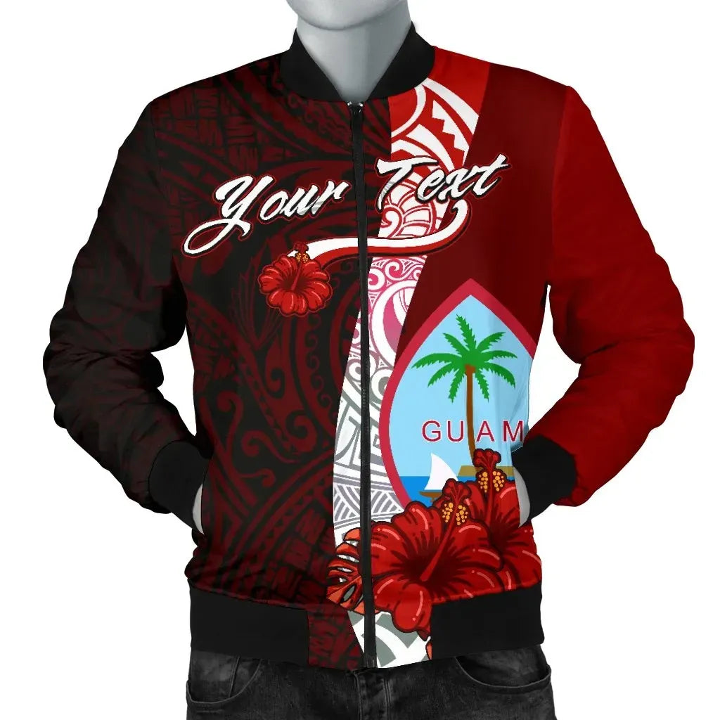 Guam Polynesian Custom Personalised Bomber Jacket - Coat Of Arm With Hibiscus