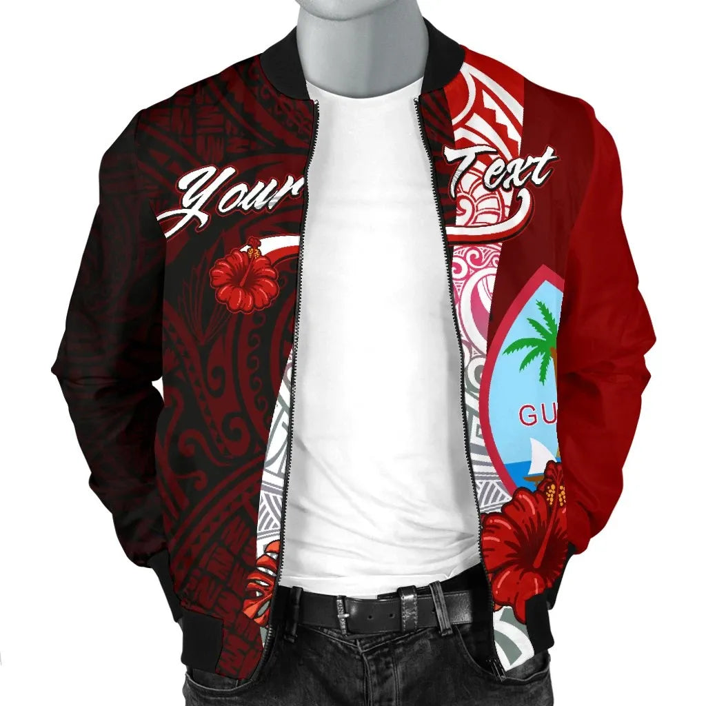 Guam Polynesian Custom Personalised Bomber Jacket - Coat Of Arm With Hibiscus