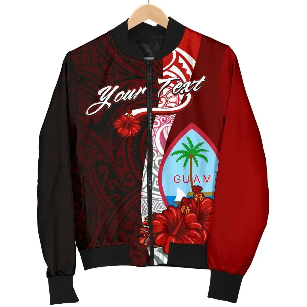 Guam Polynesian Custom Personalised Bomber Jacket - Coat Of Arm With Hibiscus