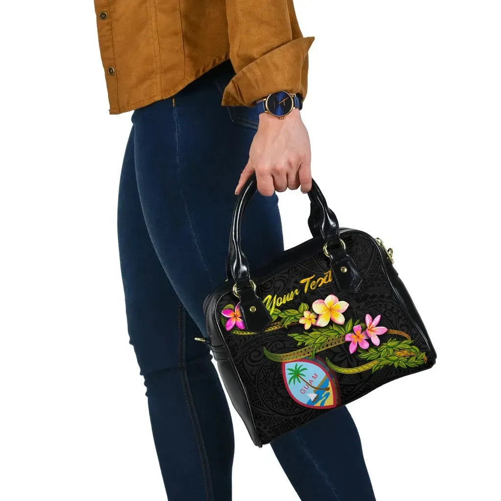 Guam Polynesian Custom Personalised Shoulder Handbag - Plumeria Tribal