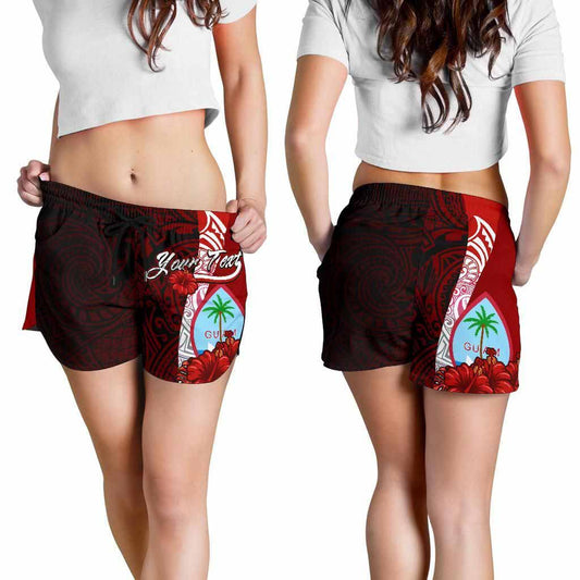 Guam Polynesian Custom Personalised Women Shorts - Coat Of Arm With Hibiscus