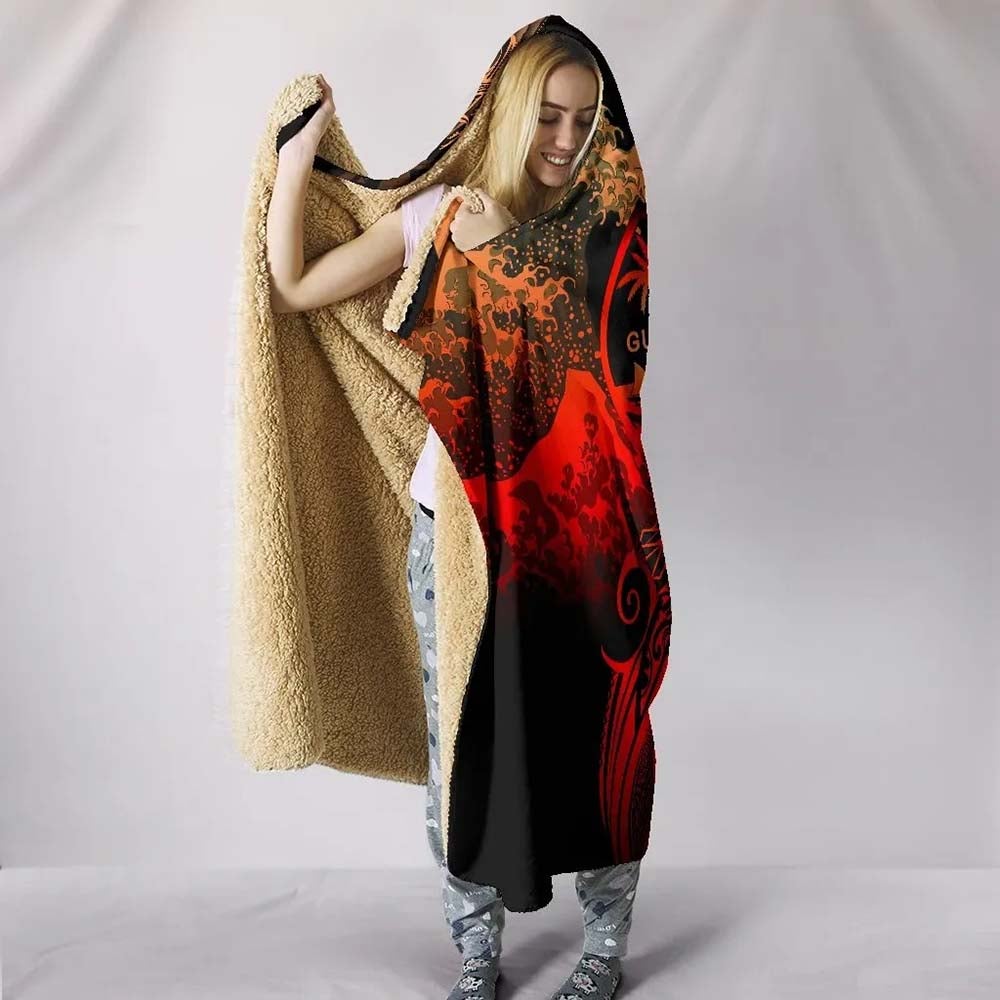 Guam Polynesian Hooded Blanket - Plumeria Flowers And Waves