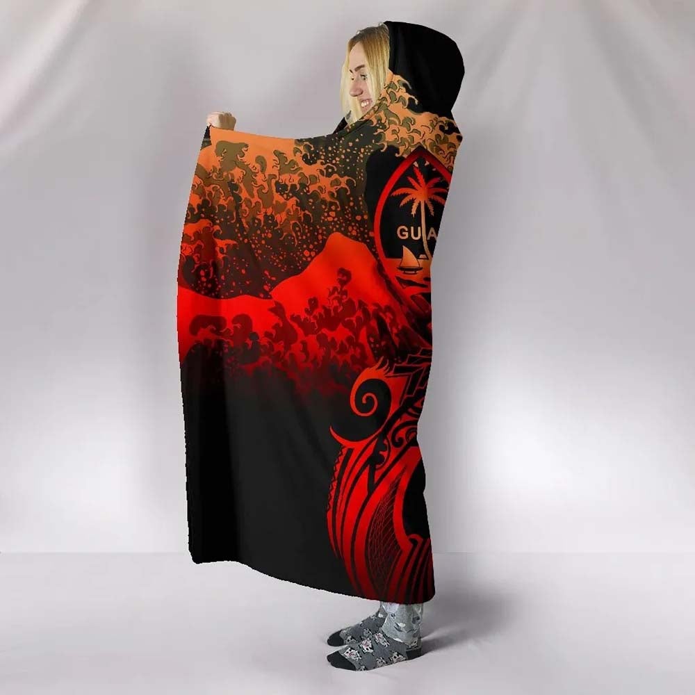 Guam Polynesian Hooded Blanket - Plumeria Flowers And Waves