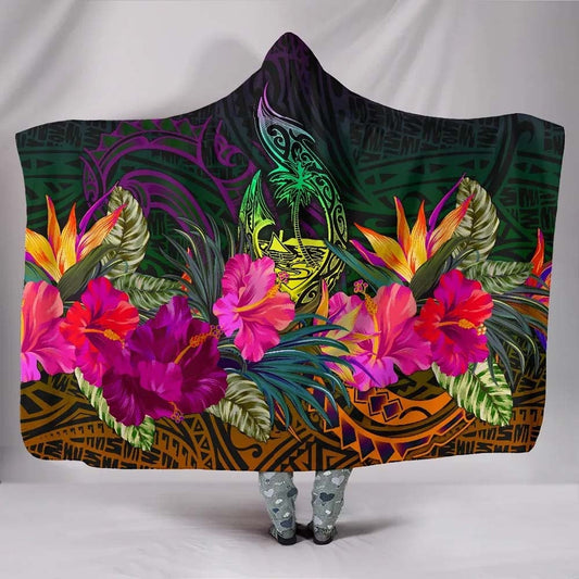 Guam Polynesian Hooded Blanket - Summer Hibiscus