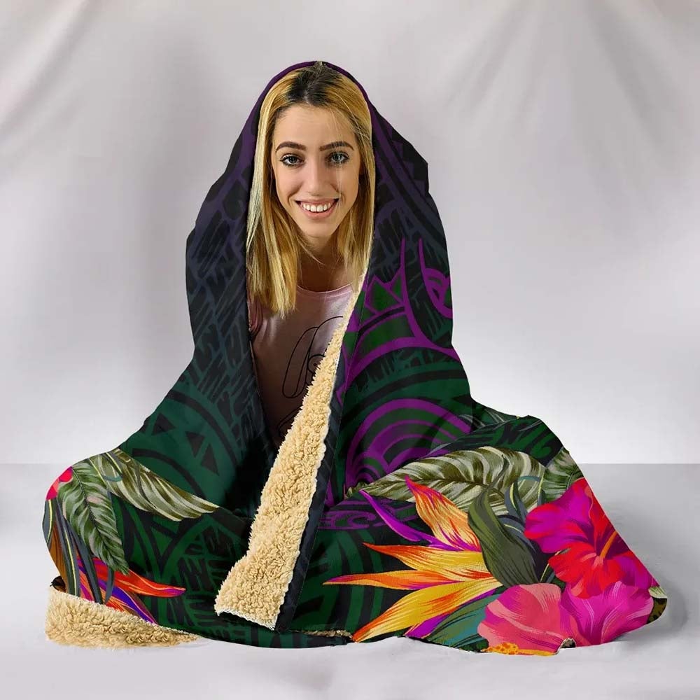 Guam Polynesian Hooded Blanket - Summer Hibiscus