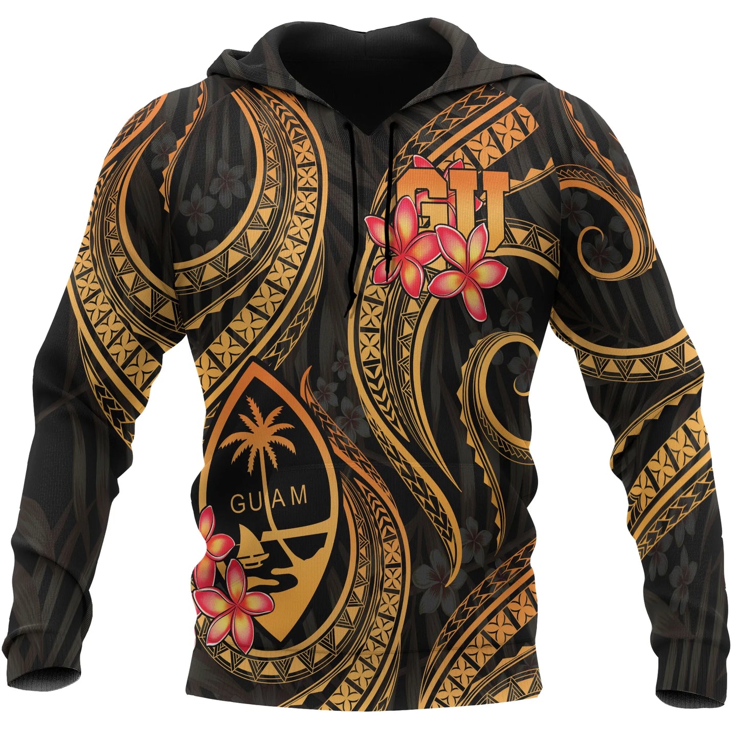 Guam Polynesian Hoodie - Gold Plumeria
