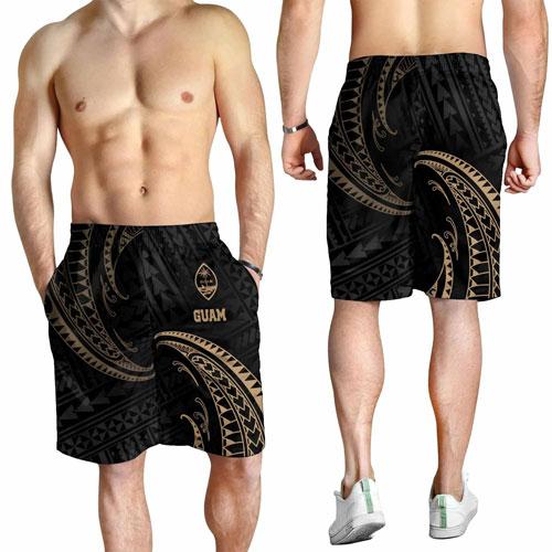 Guam Polynesian Men Short - Gold Tribal Wave