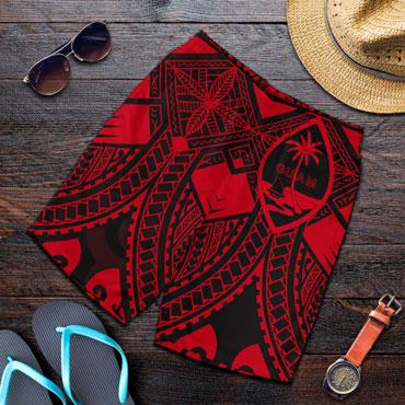 Guam Polynesian Men Shorts - Guam Red Seal with Polynesian Tattoo