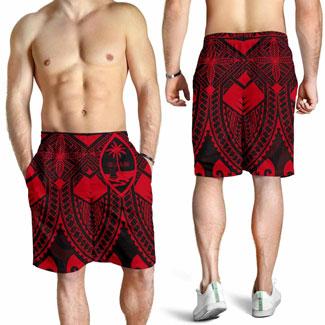 Guam Polynesian Men Shorts - Guam Red Seal with Polynesian Tattoo