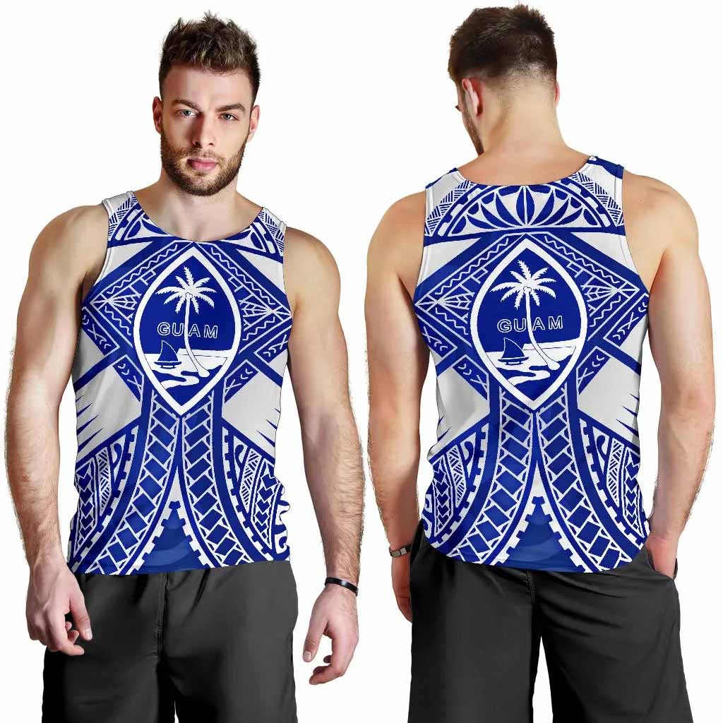 Guam Polynesian Men Tank Top - Guam White Seal with Polynesian Tattoo Ver 02
