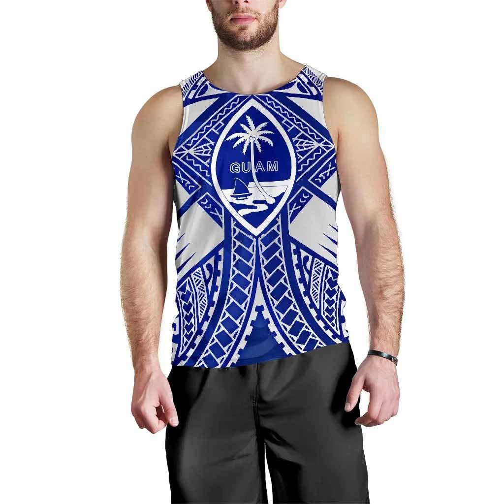 Guam Polynesian Men Tank Top - Guam White Seal with Polynesian Tattoo Ver 02