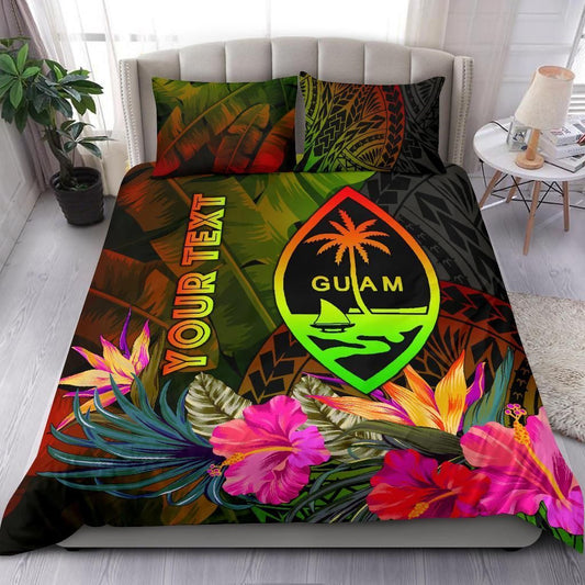 Guam Polynesian Personalised Bedding Set - Hibiscus And Banana Leaves