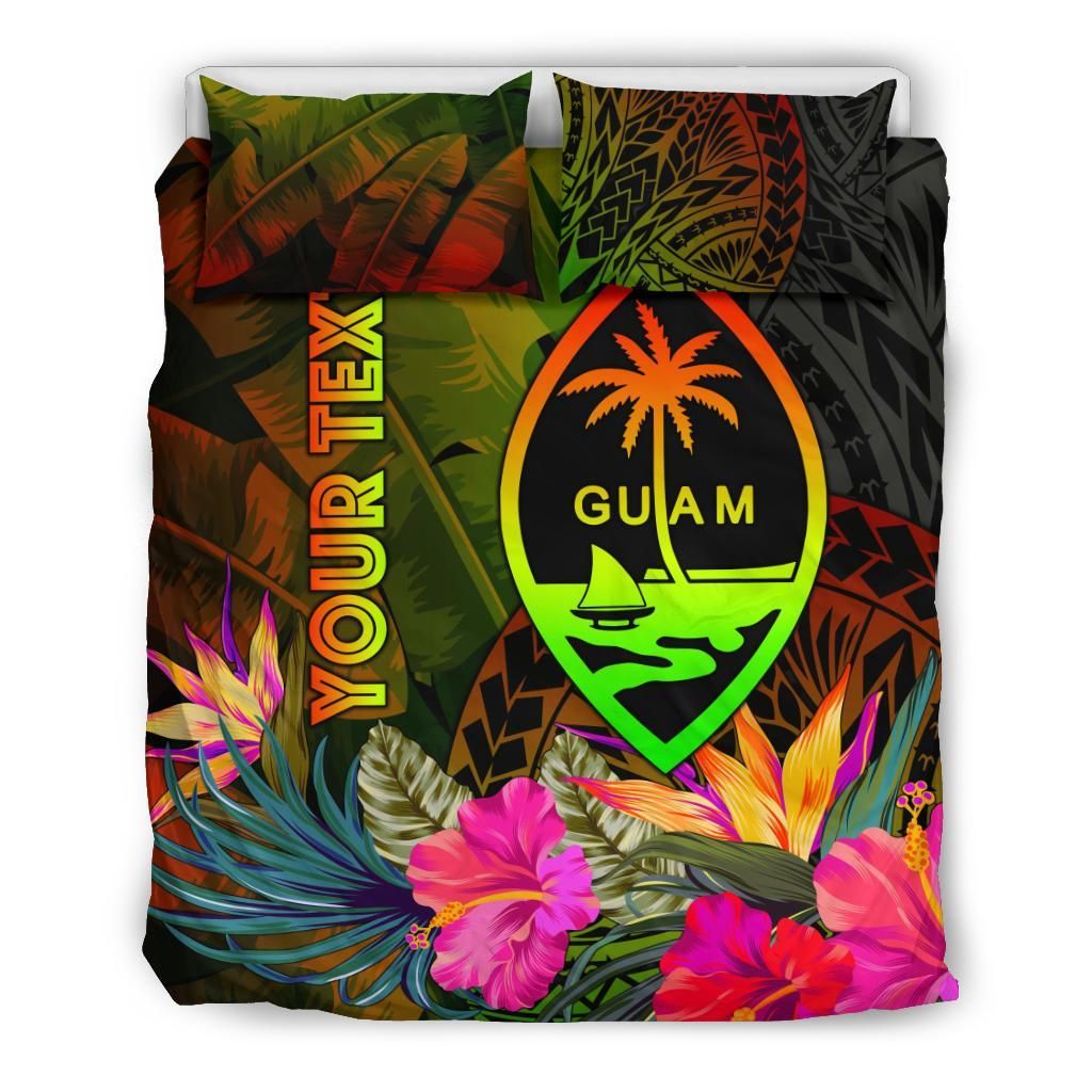 Guam Polynesian Personalised Bedding Set - Hibiscus And Banana Leaves