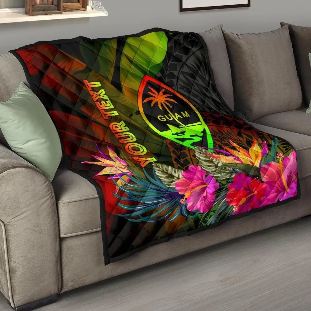 Guam Polynesian Personalised Premium Quilt -  Hibiscus and Banana Leaves