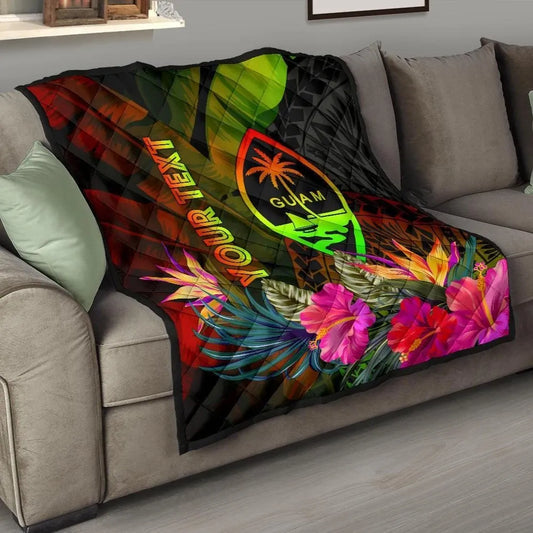 Guam Polynesian Personalised Premium Quilt -  Hibiscus and Banana Leaves