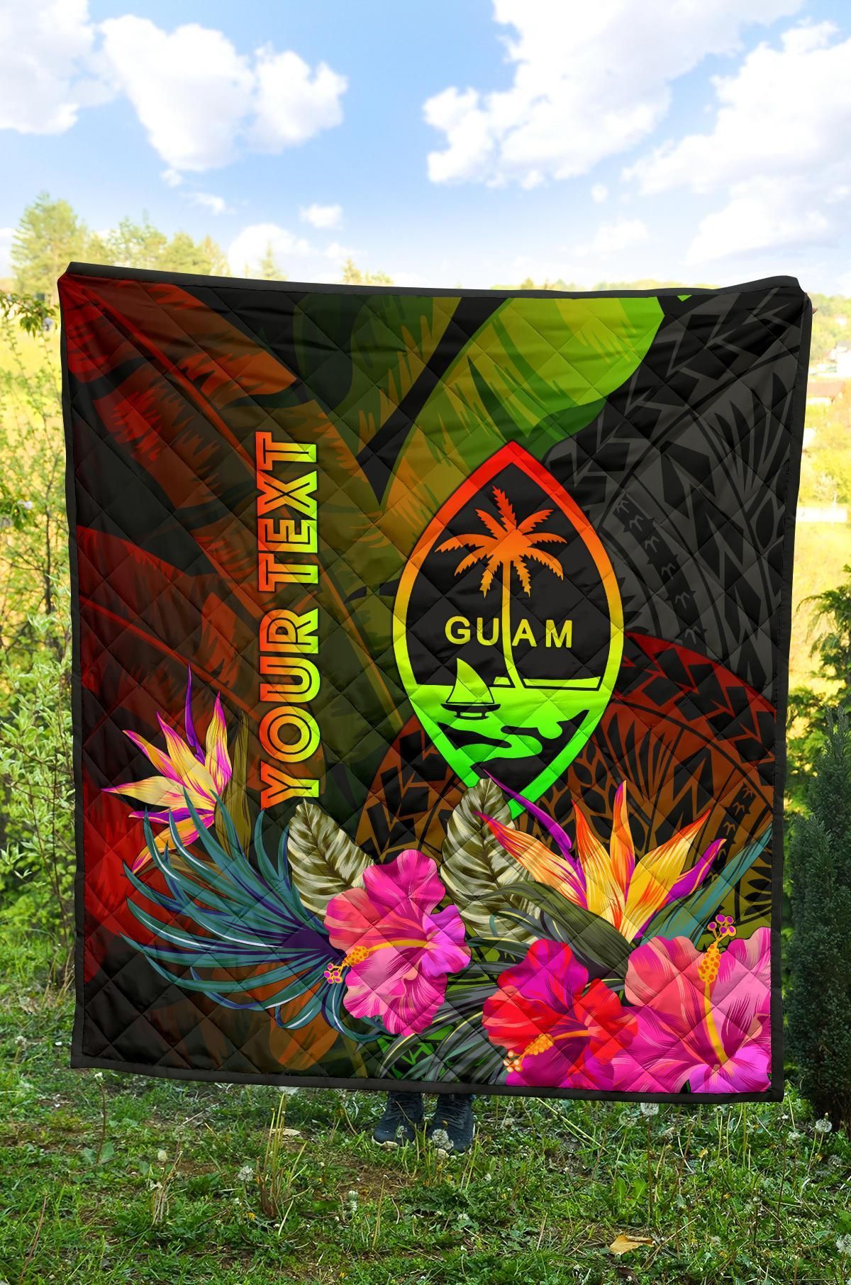 Guam Polynesian Personalised Premium Quilt -  Hibiscus and Banana Leaves