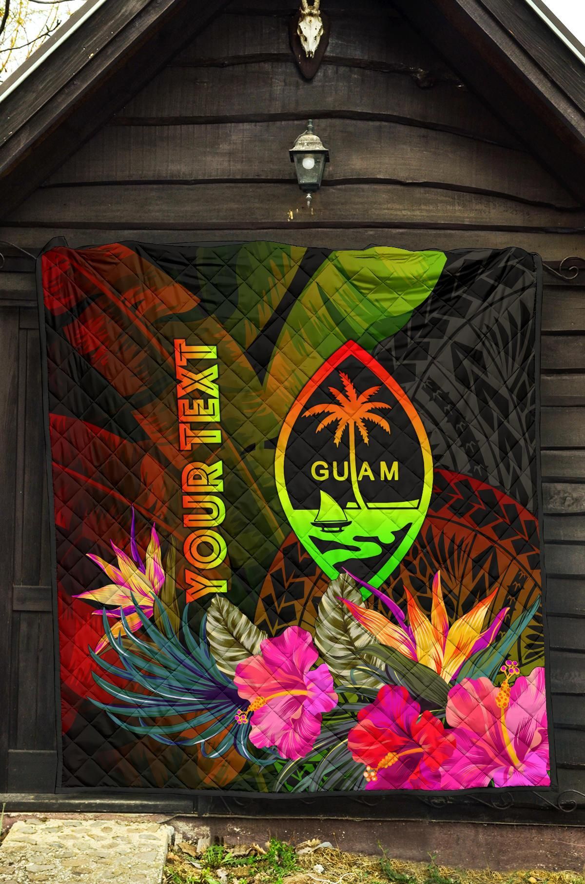 Guam Polynesian Personalised Premium Quilt -  Hibiscus and Banana Leaves