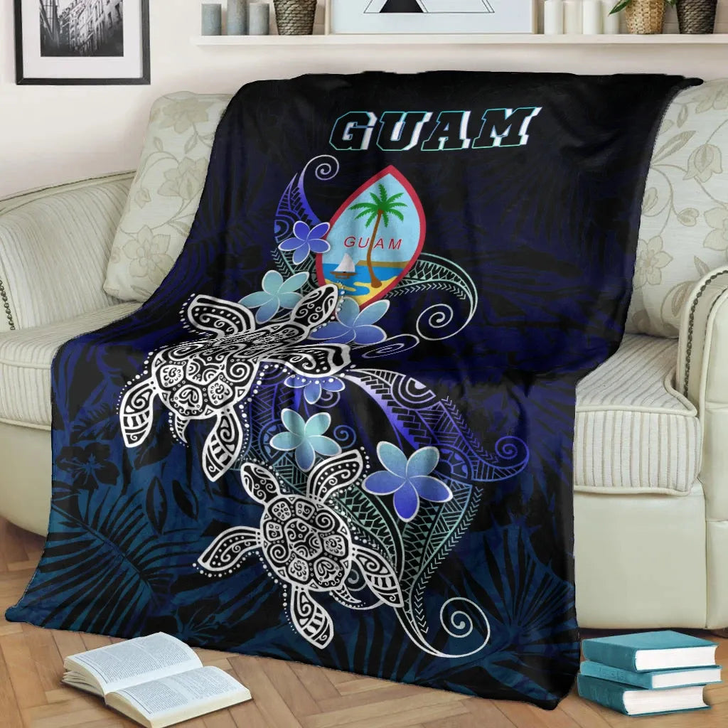 Guam Polynesian Premium Blanket - Blue Turtle Couple