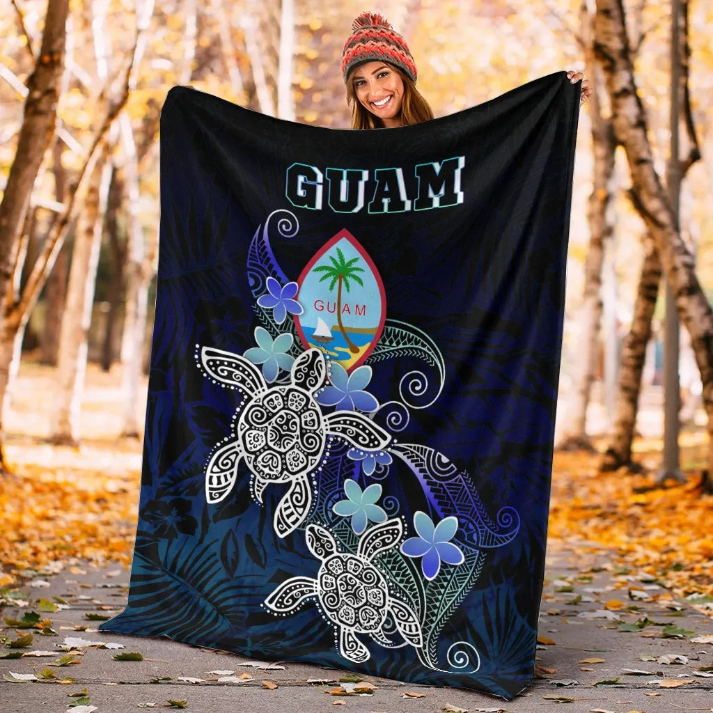 Guam Polynesian Premium Blanket - Blue Turtle Couple