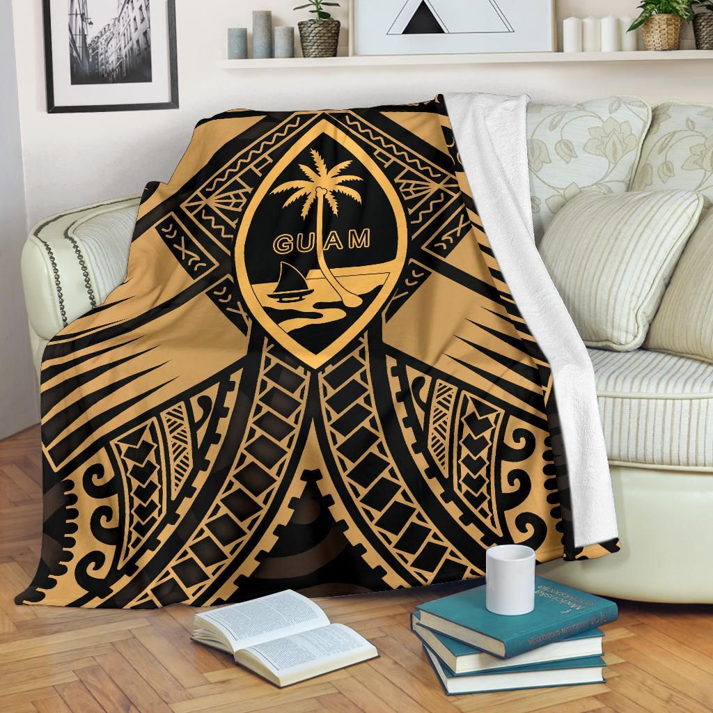 Guam Polynesian Premium Blanket - Guam Gold Seal with Polynesian Tattoo