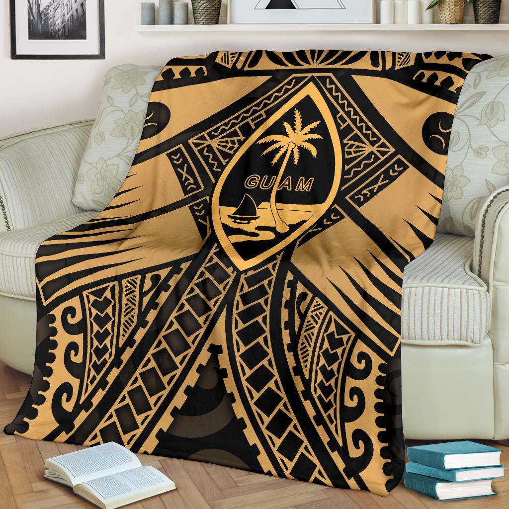 Guam Polynesian Premium Blanket - Guam Gold Seal with Polynesian Tattoo