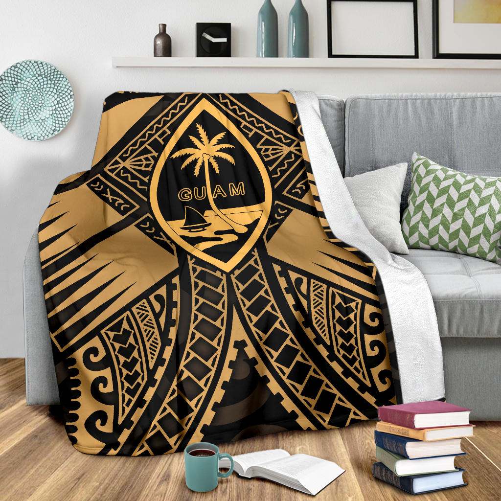 Guam Polynesian Premium Blanket - Guam Gold Seal with Polynesian Tattoo