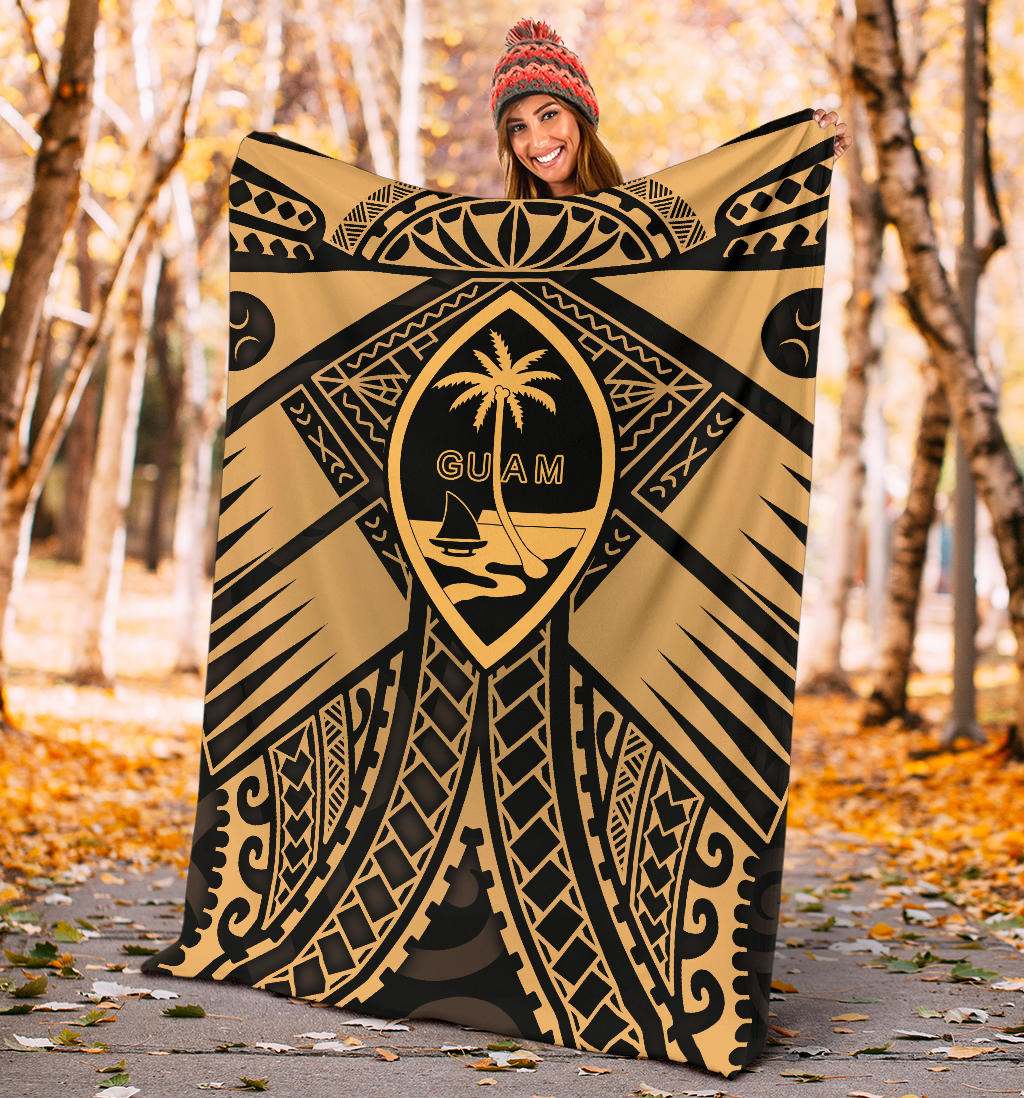 Guam Polynesian Premium Blanket - Guam Gold Seal with Polynesian Tattoo