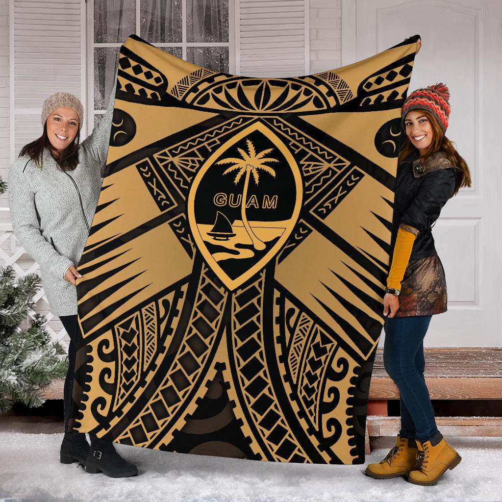 Guam Polynesian Premium Blanket - Guam Gold Seal with Polynesian Tattoo