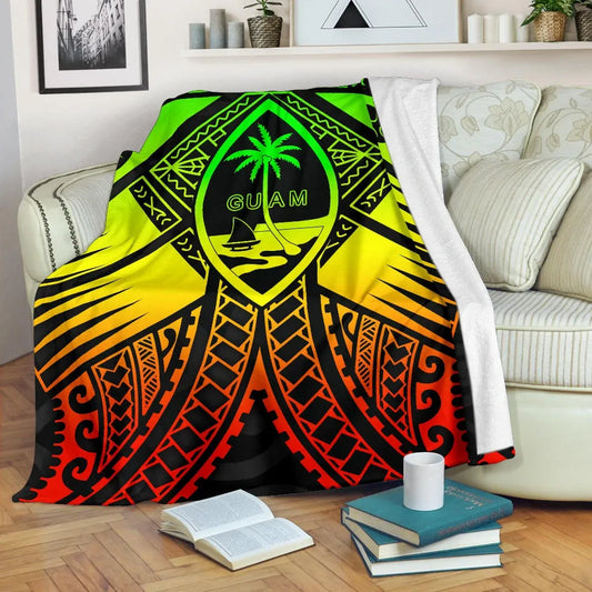 Guam Polynesian Premium Blanket - Guam Reggae Seal with Polynesian Tattoo