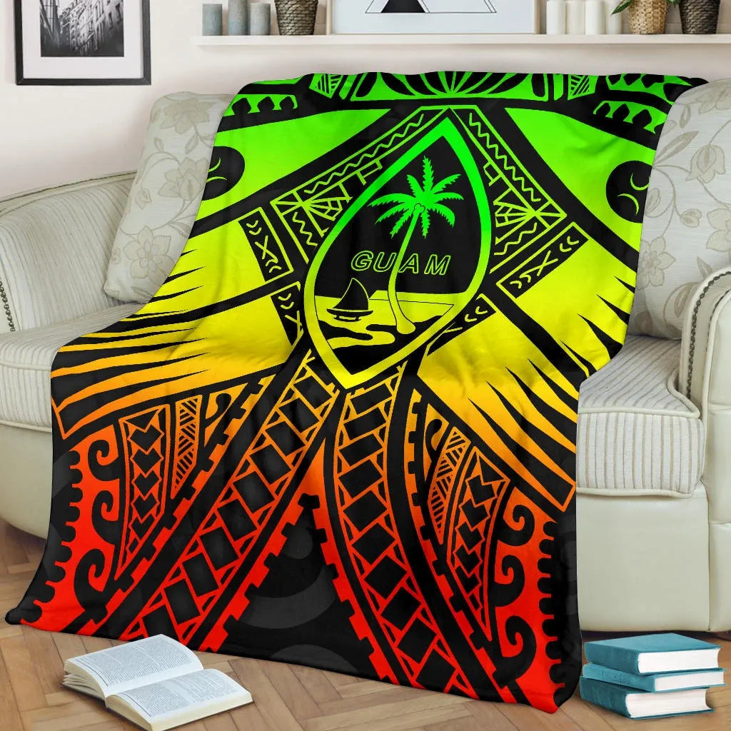 Guam Polynesian Premium Blanket - Guam Reggae Seal with Polynesian Tattoo