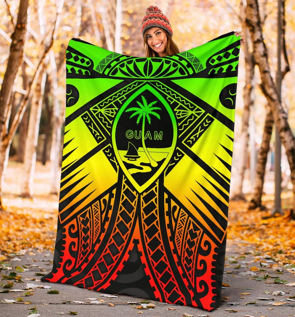 Guam Polynesian Premium Blanket - Guam Reggae Seal with Polynesian Tattoo
