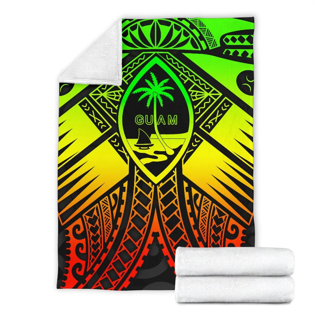 Guam Polynesian Premium Blanket - Guam Reggae Seal with Polynesian Tattoo