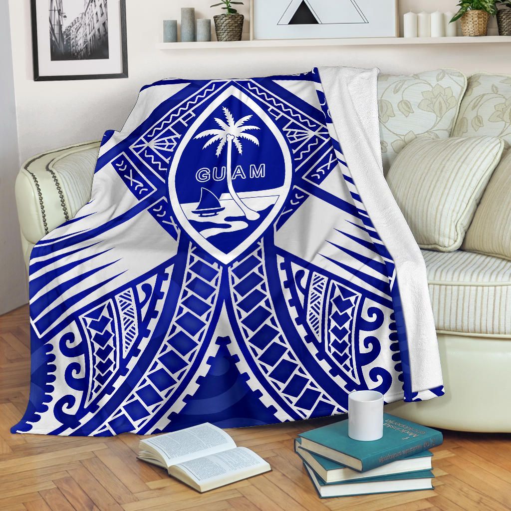 Guam Polynesian Premium Blanket - Guam White Seal with Polynesian Tattoo Ver 02