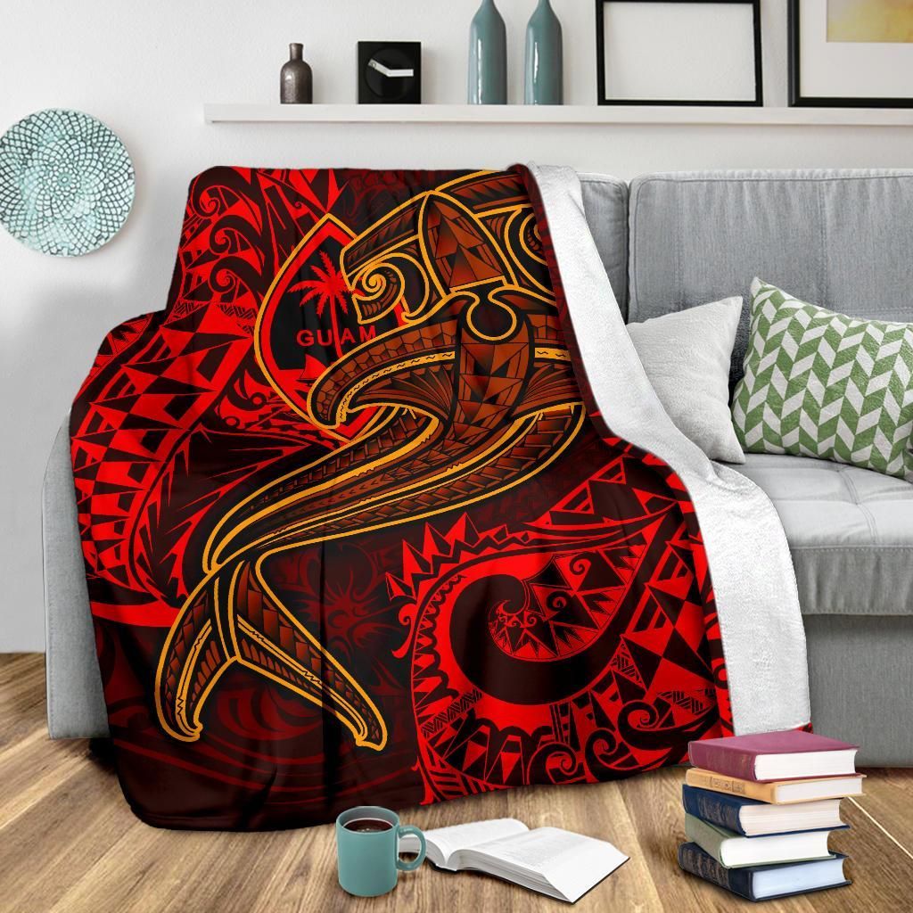 Guam Polynesian Premium Blanket - Red Shark Polynesian Tattoo