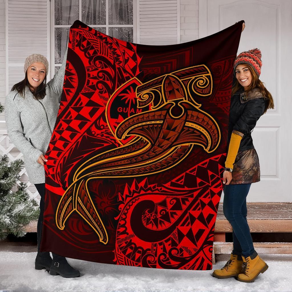 Guam Polynesian Premium Blanket - Red Shark Polynesian Tattoo