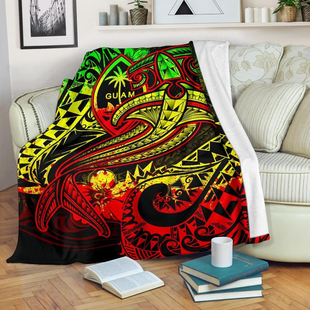 Guam Polynesian Premium Blanket - Reggae Shark Polynesian Tattoo