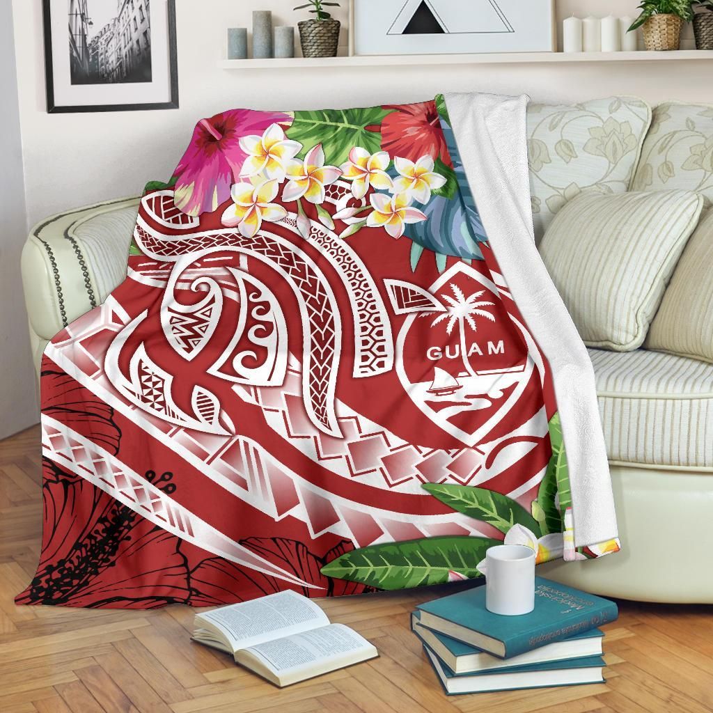 Guam Polynesian Premium Blanket - Summer Plumeria (Black)