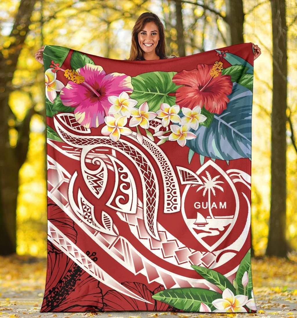 Guam Polynesian Premium Blanket - Summer Plumeria (Black)