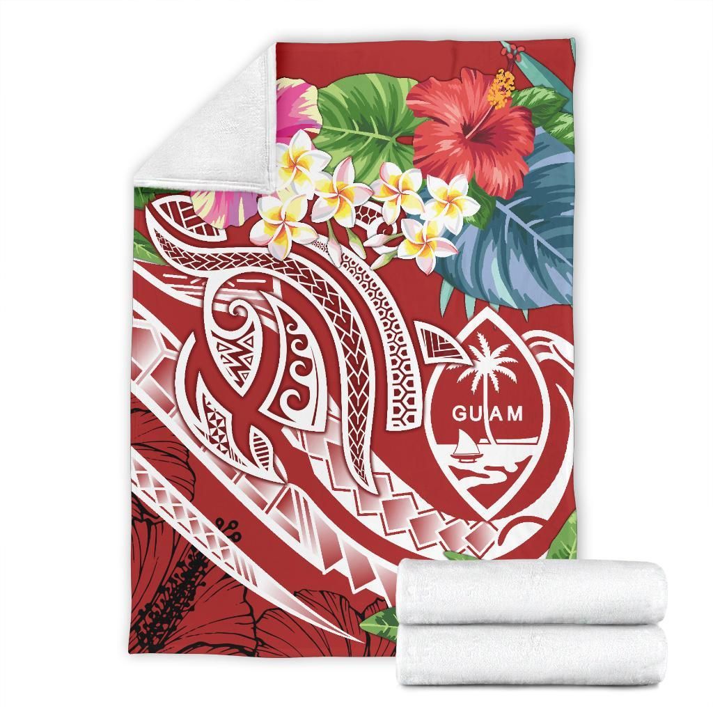 Guam Polynesian Premium Blanket - Summer Plumeria (Black)