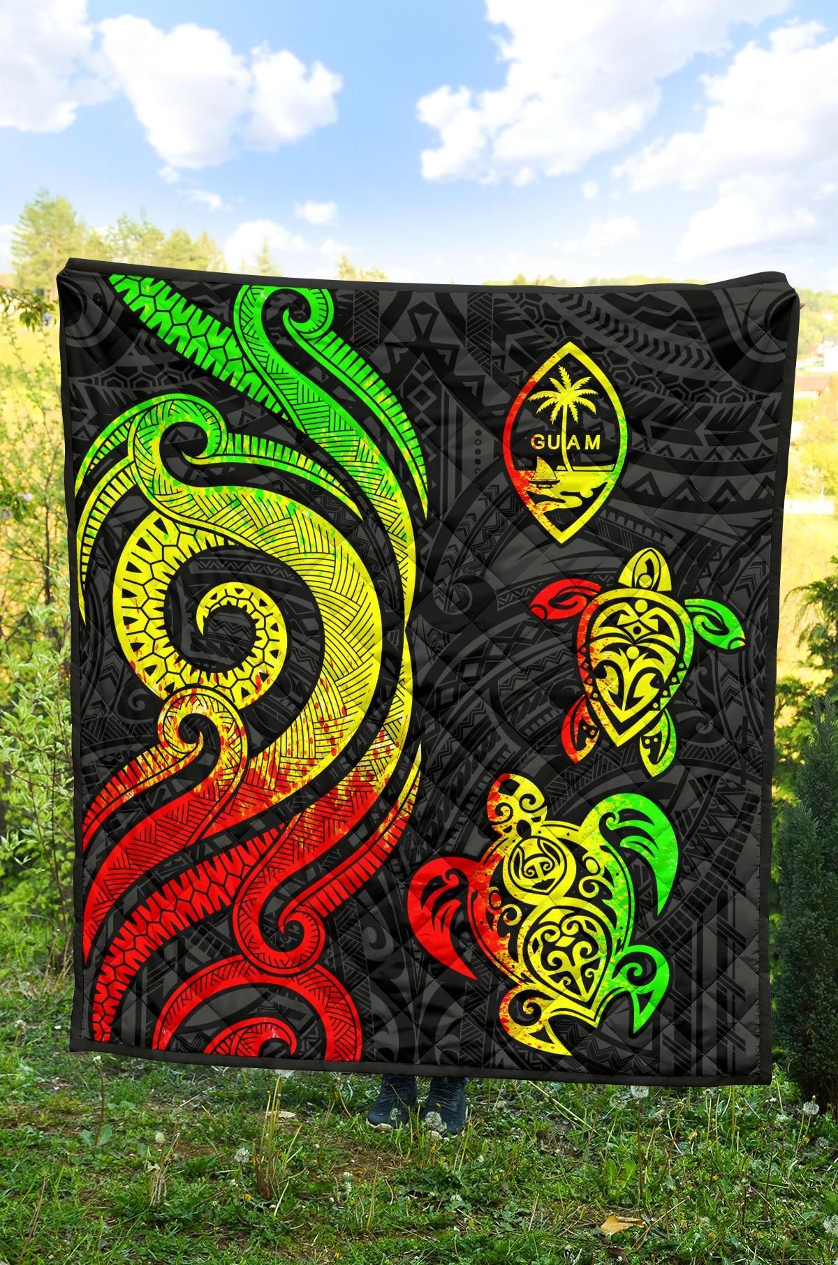 Guam Polynesian Premium Quilt - Reggae Tentacle Turtle