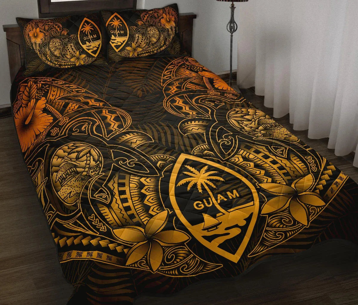 Guam Polynesian Quilt Bed Set - Gold Turtle Homeland