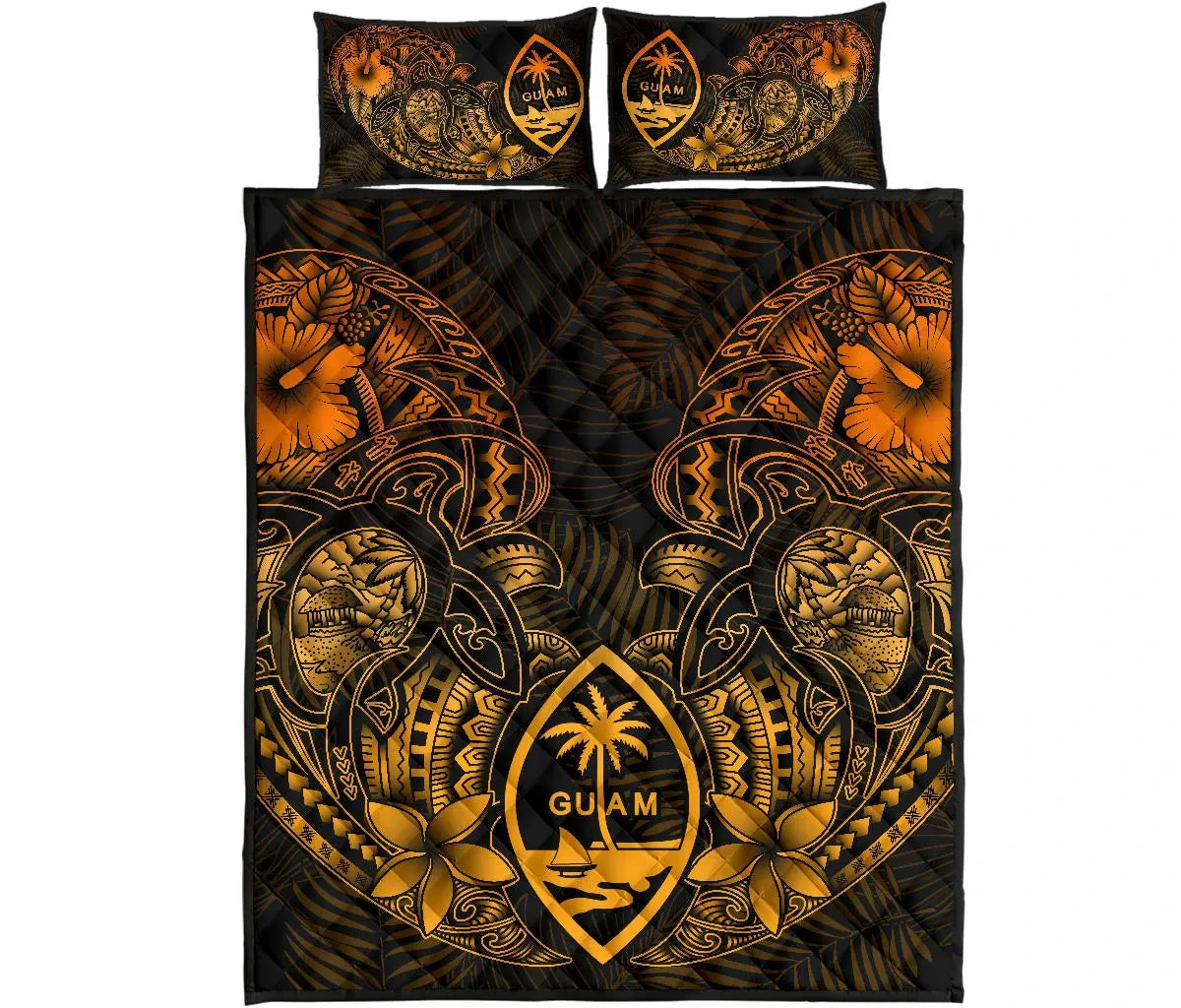 Guam Polynesian Quilt Bed Set - Gold Turtle Homeland