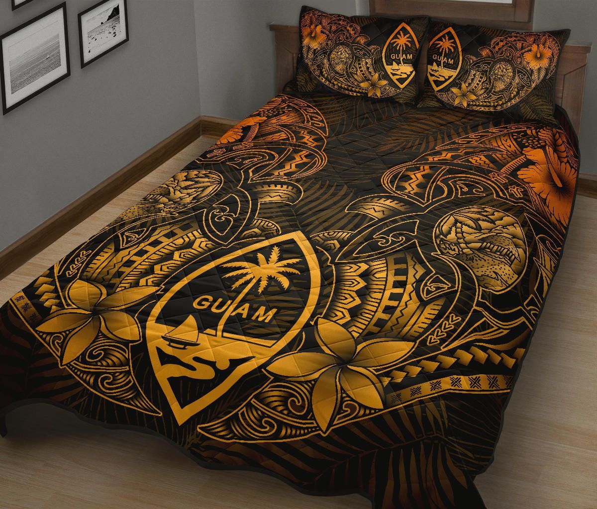 Guam Polynesian Quilt Bed Set - Gold Turtle Homeland