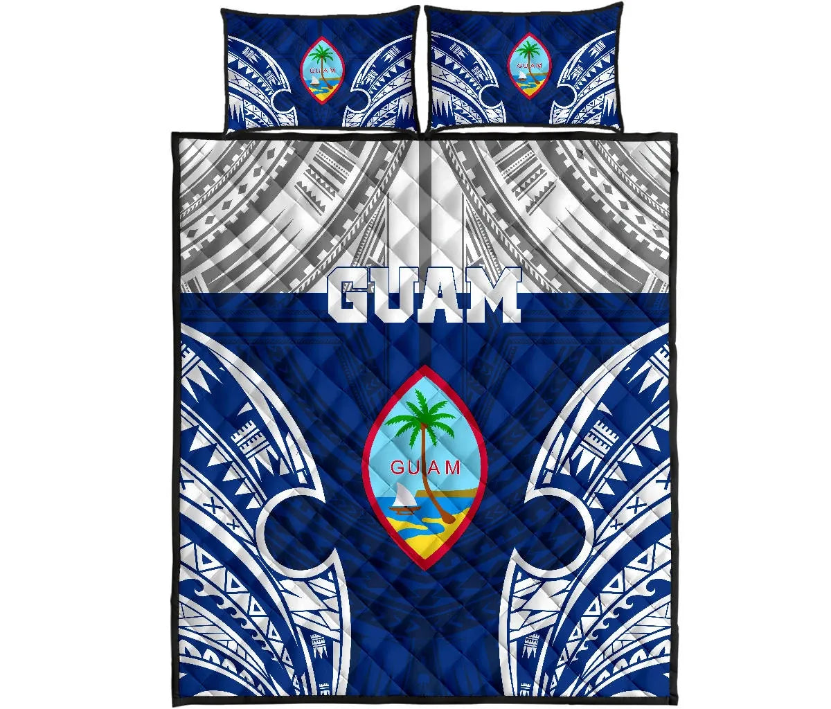 Guam Polynesian Quilt Bed Set - Pattern With Seal Blue Version