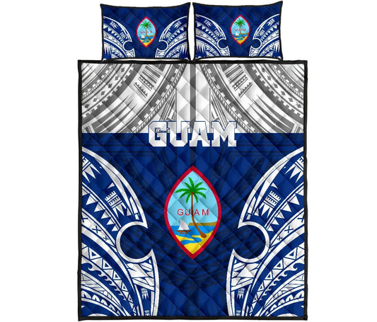 Guam Polynesian Quilt Bed Set - Pattern With Seal Blue Version